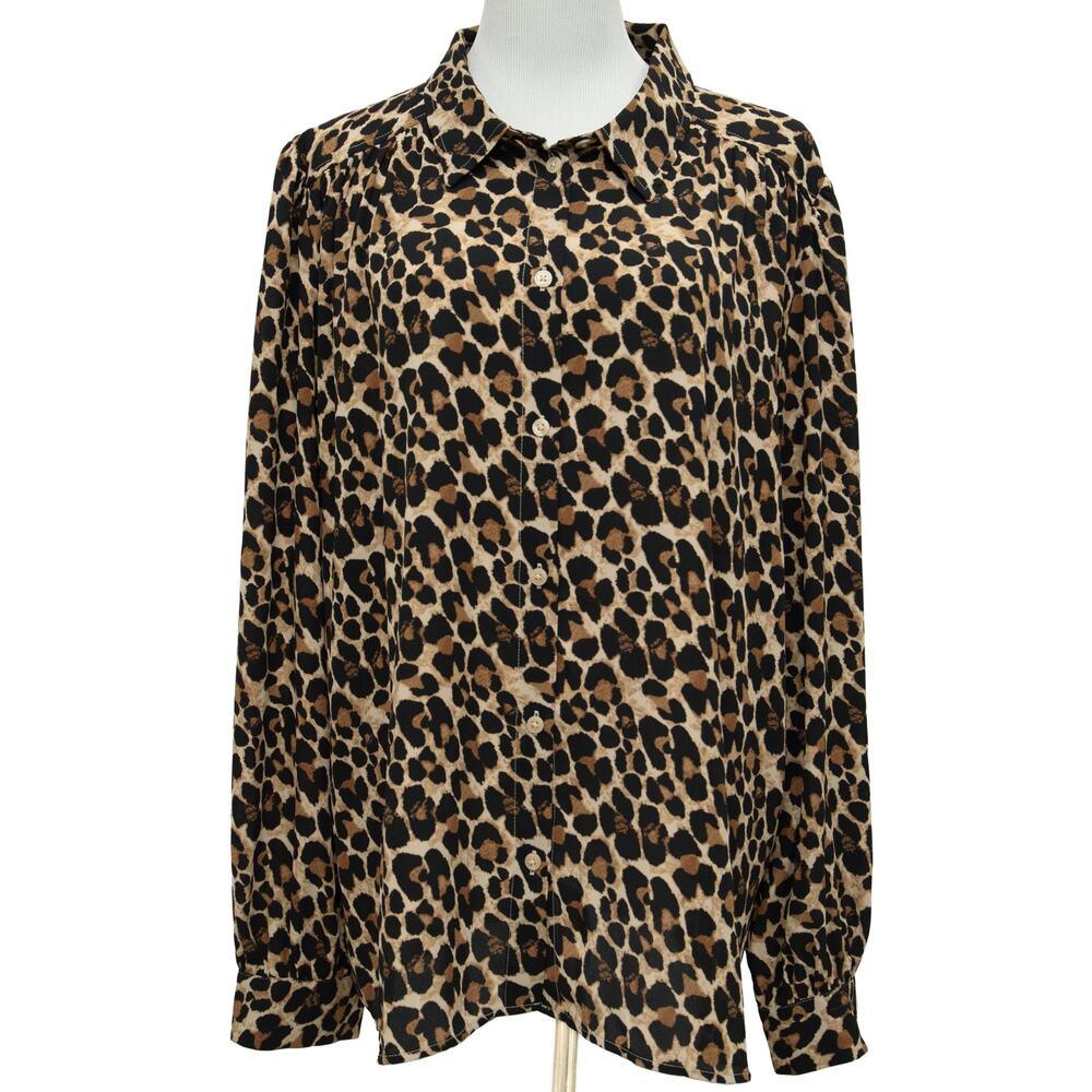 Ann Taylor Leopard Print Chiffon Button Down Long Sleeve Top Size XXL